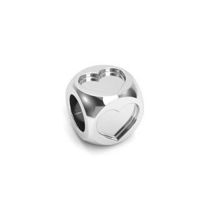 Anhänger - würfel mit Herz-Symbol, sterling silber 925, CUBE HEART 4,8x4,8 mm