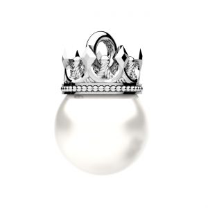 Krone anhänger - weiße perle, sterling silber 925, OWS-00716 8x12 mm ver.2